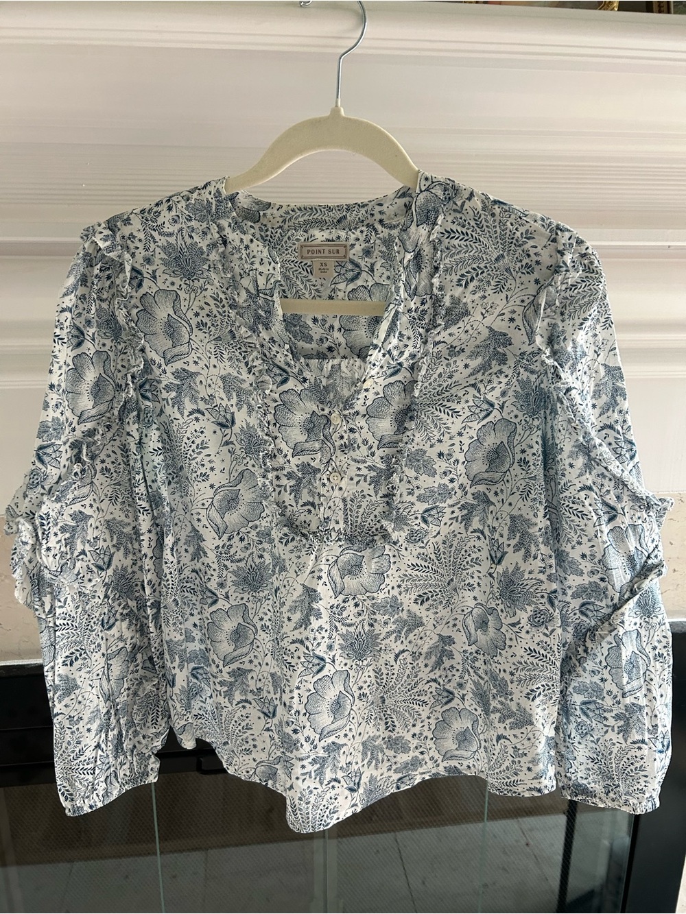 Point Sur Blue Floral V-Neck Women's Top